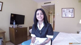 Latin maid with hairy pubis fucks hotel owner
