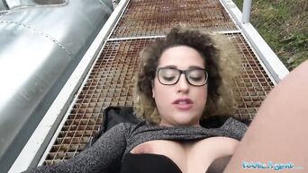 Public Agent Spanish shaven pussy fucked outdoors in public