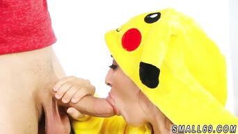 A man fucks a pokemon with natural tits and hairy pussy