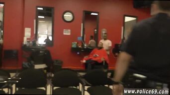 MILFs in police uniform suck big black dick in hairdresser