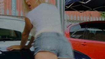 British blonde Victoria Summers erotically washes car and wildly fucks